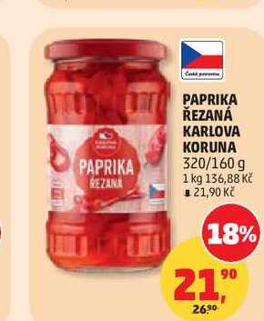 KARLOVA KORUNA PAPRIKA ŘEZANÁ 320/160 g 