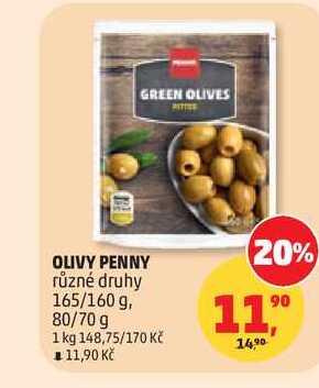 PENNY OLIVY různé druhy 165/160 g, 80/70 g