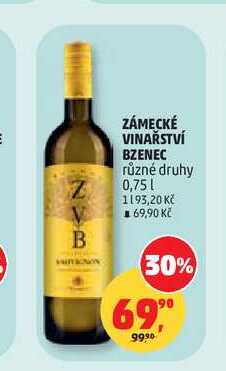 ZÁMECKÉ VINAŘSTVÍ BZENEC různé druhy 0,75l