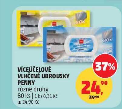 PENNY VÍCEÚČELOVÉ VLHČENÉ UBROUSKY různé druhy 80ks