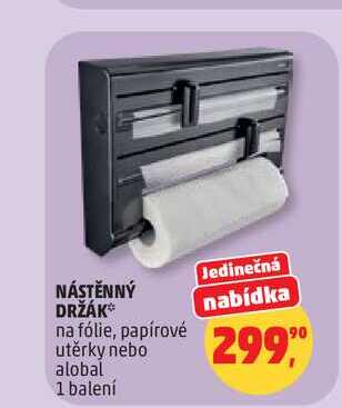NÁSTĚNNÝ DRŽÁK na fólie, papírové utěrky nebo alobal 1 balení