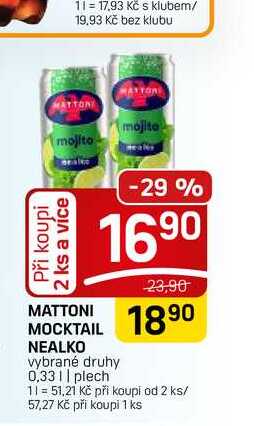 MATTONI MOCKTAIL NEALKO vybrané druhy 0,331 | plech 