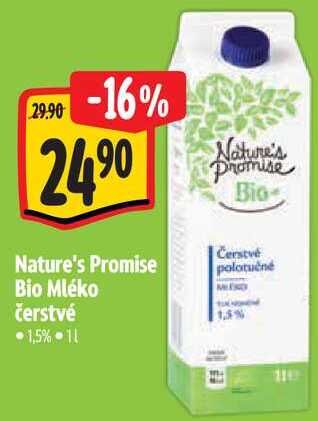 Nature's Promise Bio Mléko čerstvé 1,5%, 1 l