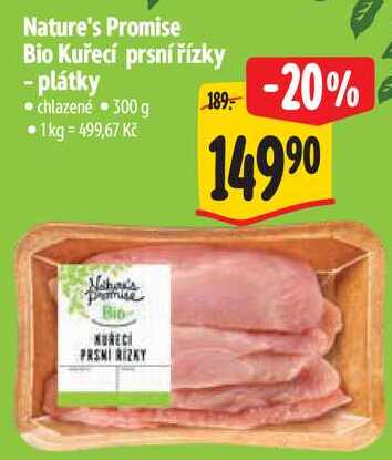 Nature's Promise Bio Kuřecí prsní řízky - plátky, 300 g