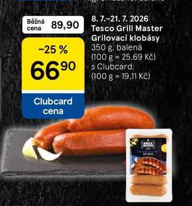 Tesco Grill Master Grilovací klobásy, 350 g, balená