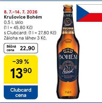 Krušovice Bohém, 0,5 l, sklo 