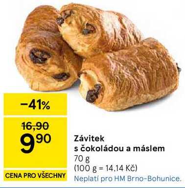 Závitek s čokoládou a máslem, 70 g