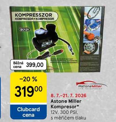 Astone Miller Kompresor, 12V. 300 PSI, s měřičem tlaku