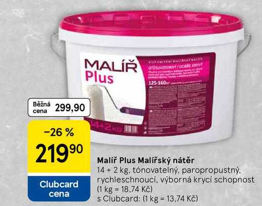 Malíř Plus Malířský nátěr, 14 + 2 kg. tónovatelný. paropropustný, rychleschnoucí, výborná krycí schopnost