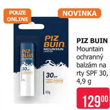 PIZ BUIN Mountain ochranný balzám na 30SPF rty SPF 30, 4,9 g