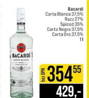 Bacardi Carta Blanca 37,5% Razz 27% Spiced 35% Carta Negra 37.5% Carta Oro 37,5% 1l