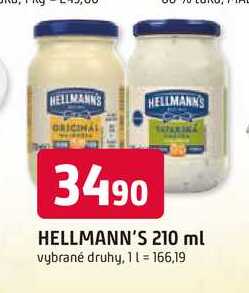 Hellmann's tatarská omáčka, majonéza 210ml, vybrané druhy