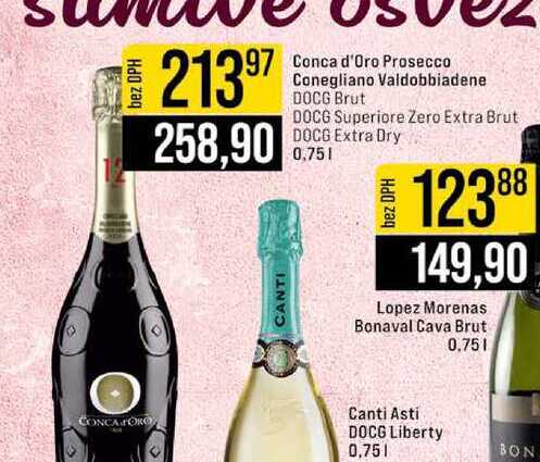 Conca d'Oro Prosecco Conegliano Valdobbiadene DOCG Brut DOCG Superiore Zero Extra Brut DOCG Extra Dry 0,75l