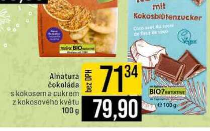 Alnatura čokoláda s kokosem a cukrem z kokosového květu 100 g