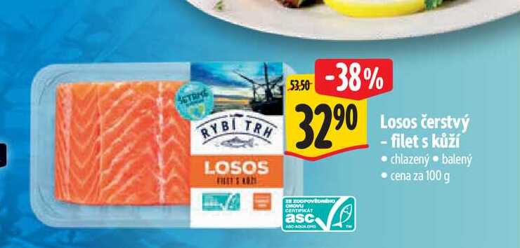 Losos čerstvý - filet s kůží 100 g