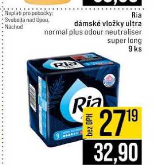 Ria dámské vložky ultra normal plus odour neutraliser super long 9 ks
