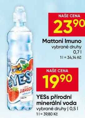 YESS přírodní minerální voda vybrané druhy 0,5L