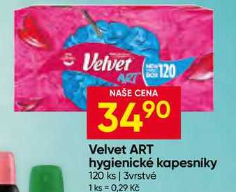 Velvet ART hygienické kapesníky 120 ks 3vrstvé 