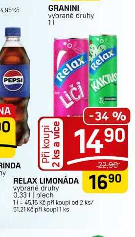RELAX LIMONÁDA vybrané druhy 0,33 || plech