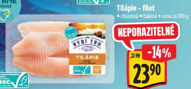 Tilápie - filet, cena za 100 g