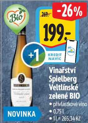 Vinařství Spielberg Veltlínské zelené BIO, 0,75 l