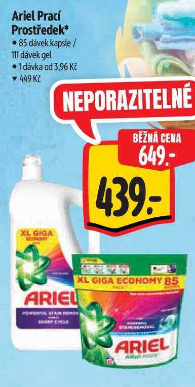 Ariel Prací Prostředek, 85 dávek kapsle/111 dávek gel