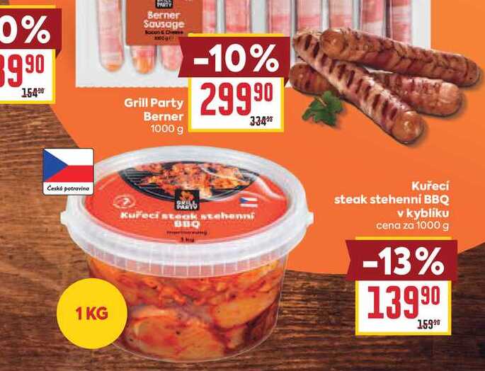 Kuřecí steak stehenní BBQ v kyblíku cena za 1000 g 