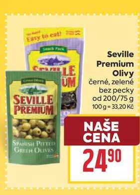 Seville Premium Olivy černé, zelené bez pecky od 200/75 g 