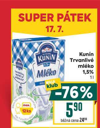 Kunín Trvanlivé mléko 1,5% 1l