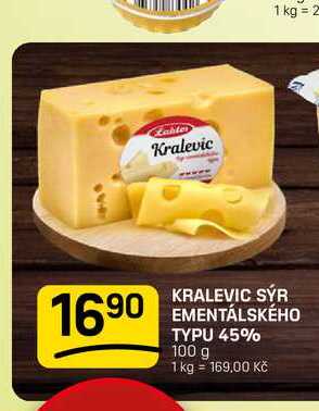 KRALEVIC SÝR EMENTÁLSKÉHO TYPU 45% 100 g 