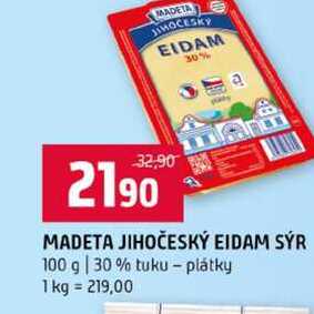 MADETA JIHOČESKÝ EIDAM SÝR 100 g 30% tuku plátky