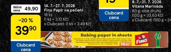 Fino Papír na pečení, 16 ks  