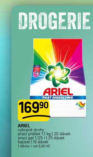 ARIEL vybrané druhy prací prášek 1.1 kg | 20 dávek prací gel 1,125 || 25 dávek kapsle | 19 dávek