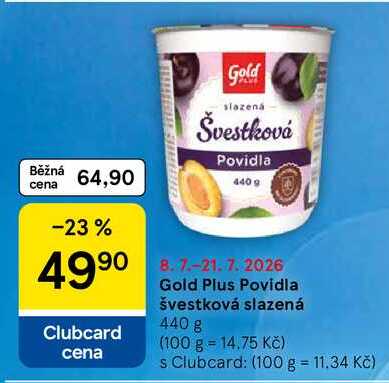 Gold Plus Povidla švestková slazená, 440 g