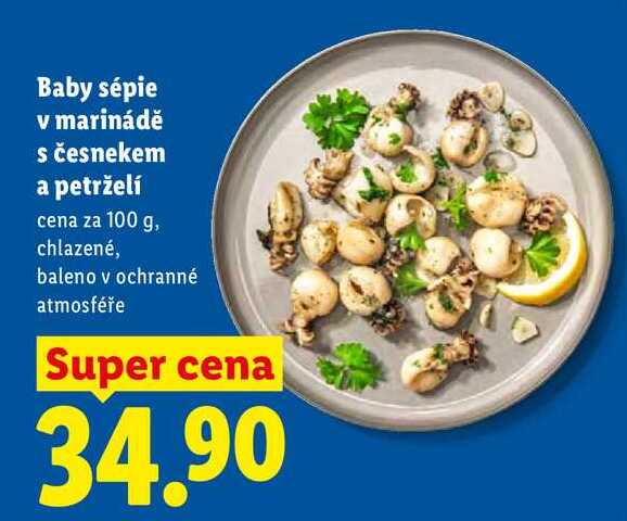 Baby sépie v marinádě s česnekem a petrželí, cena za 100 g