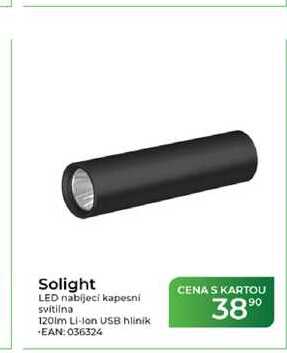 Solight LED nabijeci kapesni svitilna 120lm Li-Ion USB hlinik