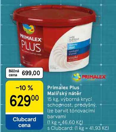 Primalex Plus Malířský nátěr, 15 kg. výborná krycí schopnost, prodyšný