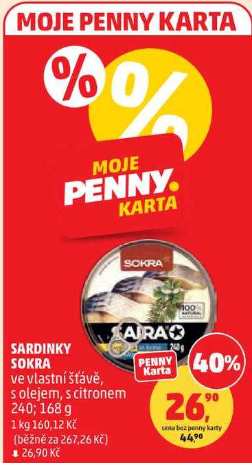 SARDINKY SOKRA ve vlastní šťávě, s olejem, 240; 168 g