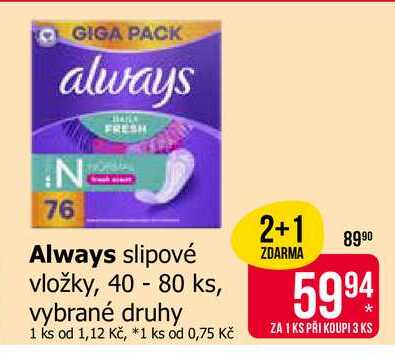 Always slipové vložky, 40 - 80 ks