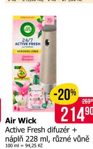 Air Wick Active Fresh difuzér + náplň 228 ml, různé vůně