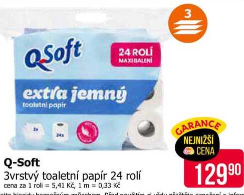 Q-Soft 3vrstvý toaletní papír 24 rolí