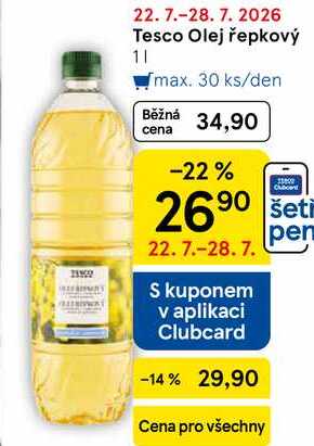 Tesco Olej řepkový, 1 l