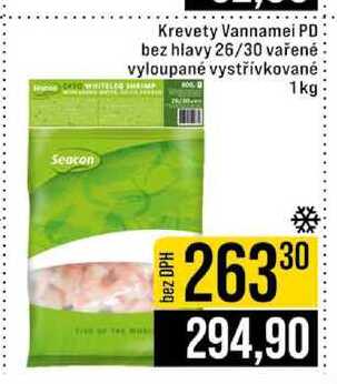 Krevety Vannamei PD bez hlavy 26/30 vařené 2 vyloupané vystřívkované 1kg