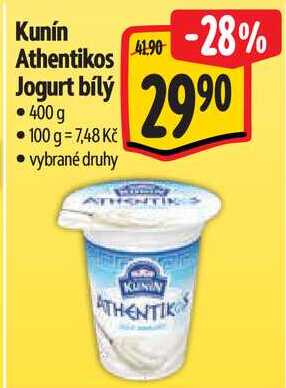Kunín Athentikos Jogurt bílý, 400 g