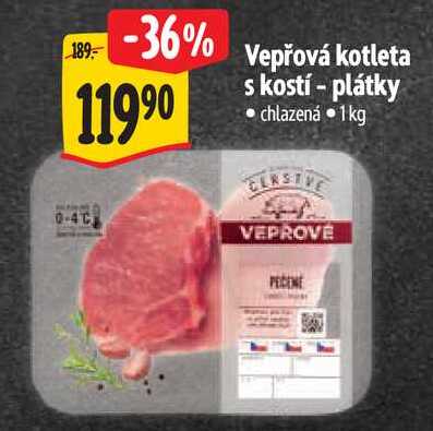 Vepřová kotleta s kostí - plátky, 1 kg