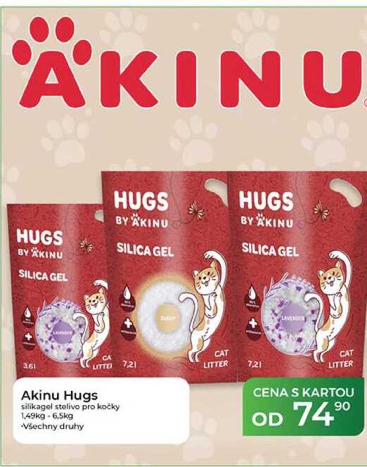 Akinu Hugs silikagel stelivo pro kočky 1,49kg-6.5kg