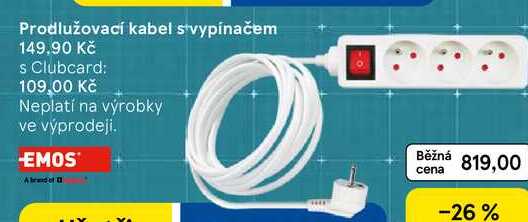 Prodlužovací kabel s vypínačem