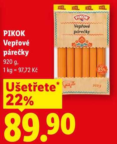 PIKOK Vepřové párečky, 920 g