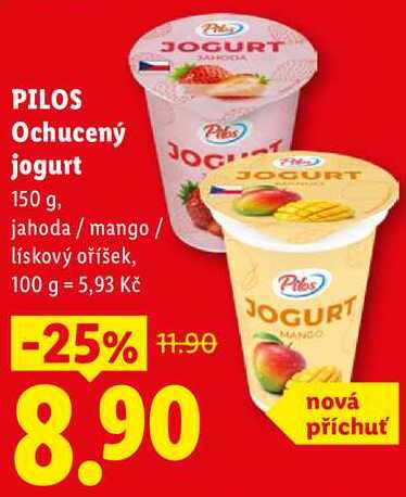 PILOS Ochucený jogur,t 150 g, jahoda / mango / lískový oříšek