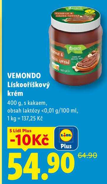 VEMONDO Lískooříškový krém, 400 g